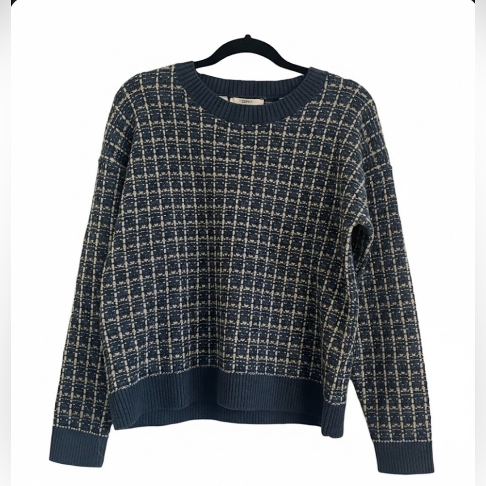 NWT Esprit ~ Navy and Cream Checkered Sweater